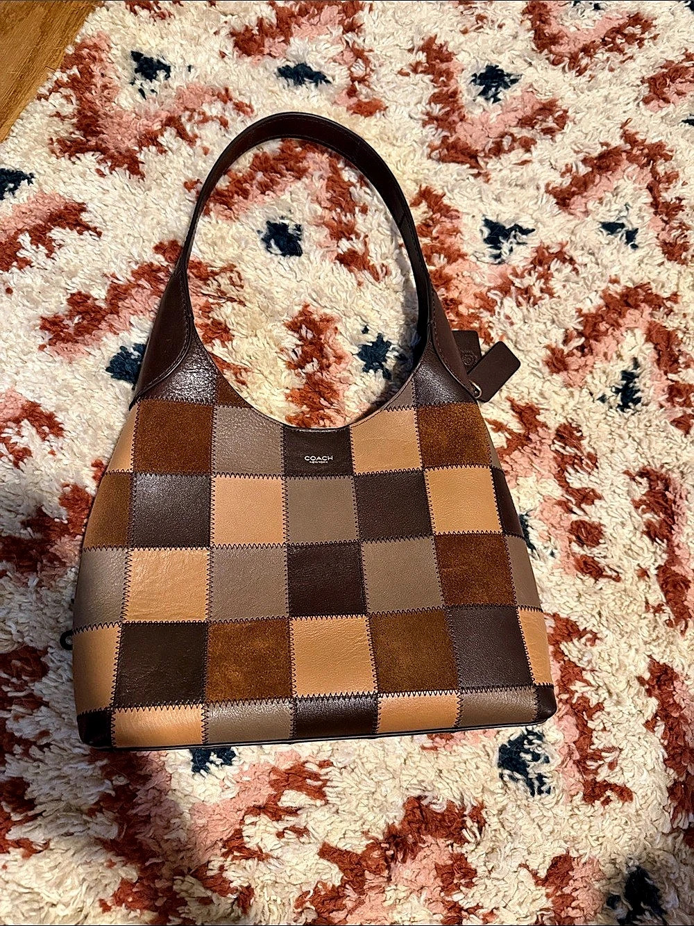 Coach Leather Color Block Shoulder Bag in Brown & Tan